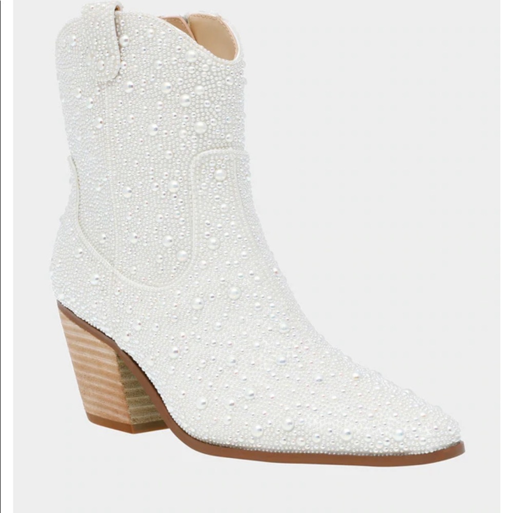 Betsey Johnson White Rhinestone Western Booties, bridal booties, sparkly boots